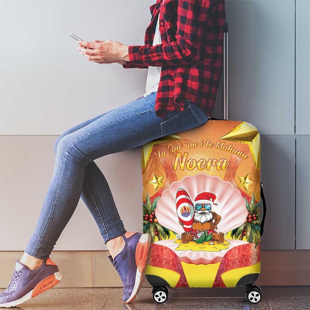 French Polynesia Christmas Luggage Cover Seashell Santa Beach Vibes - Polynesian Pride