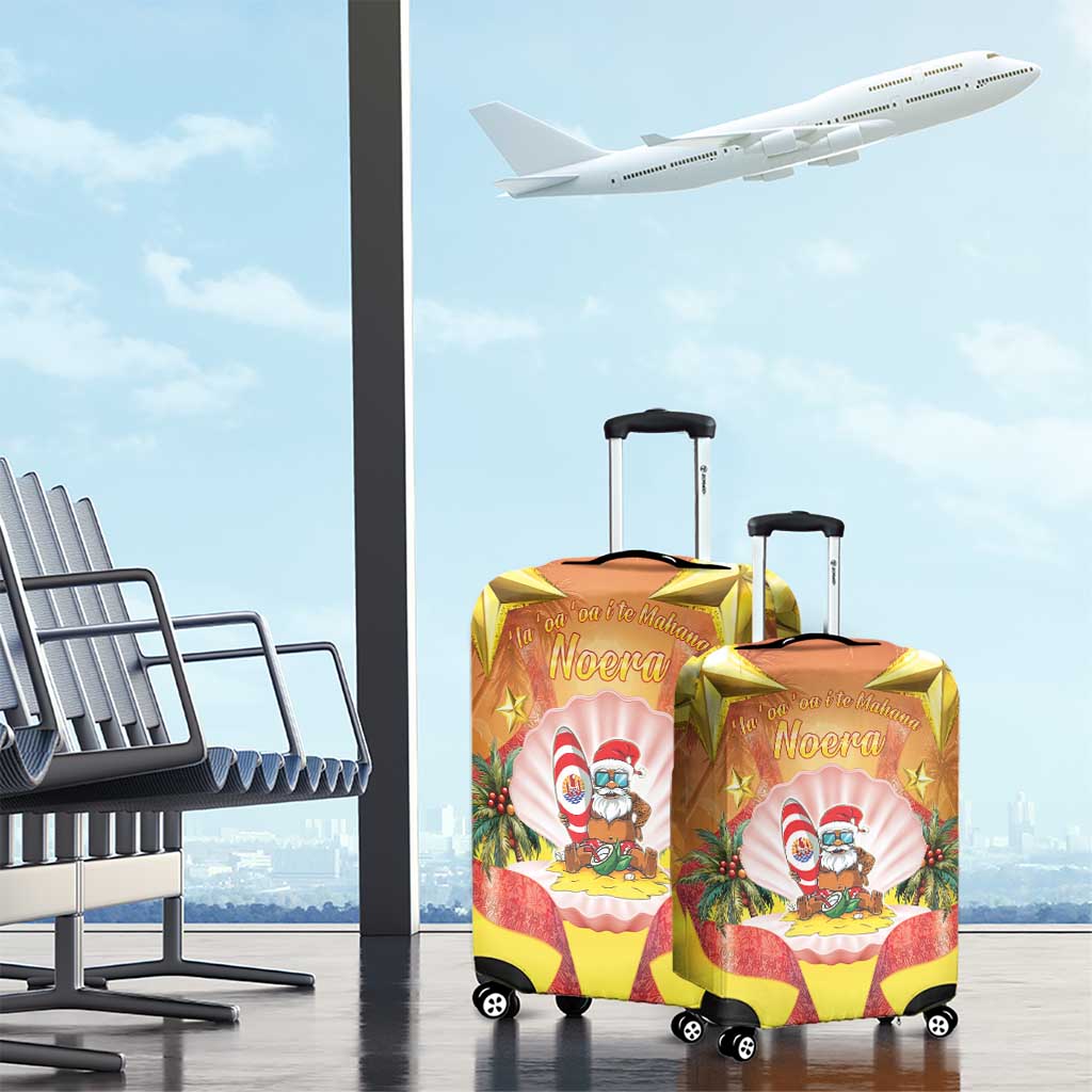 French Polynesia Christmas Luggage Cover Seashell Santa Beach Vibes - Polynesian Pride