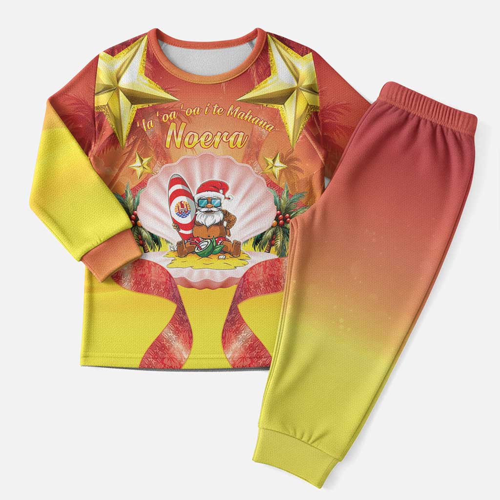 French Polynesia Christmas Pajama Set Seashell Santa Beach Vibes LT05 Men Orange - Polynesian Pride