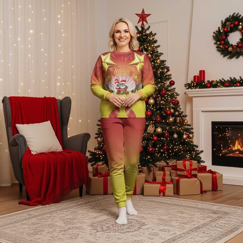 French Polynesia Christmas Pajama Set Seashell Santa Beach Vibes LT05 Women Orange - Polynesian Pride