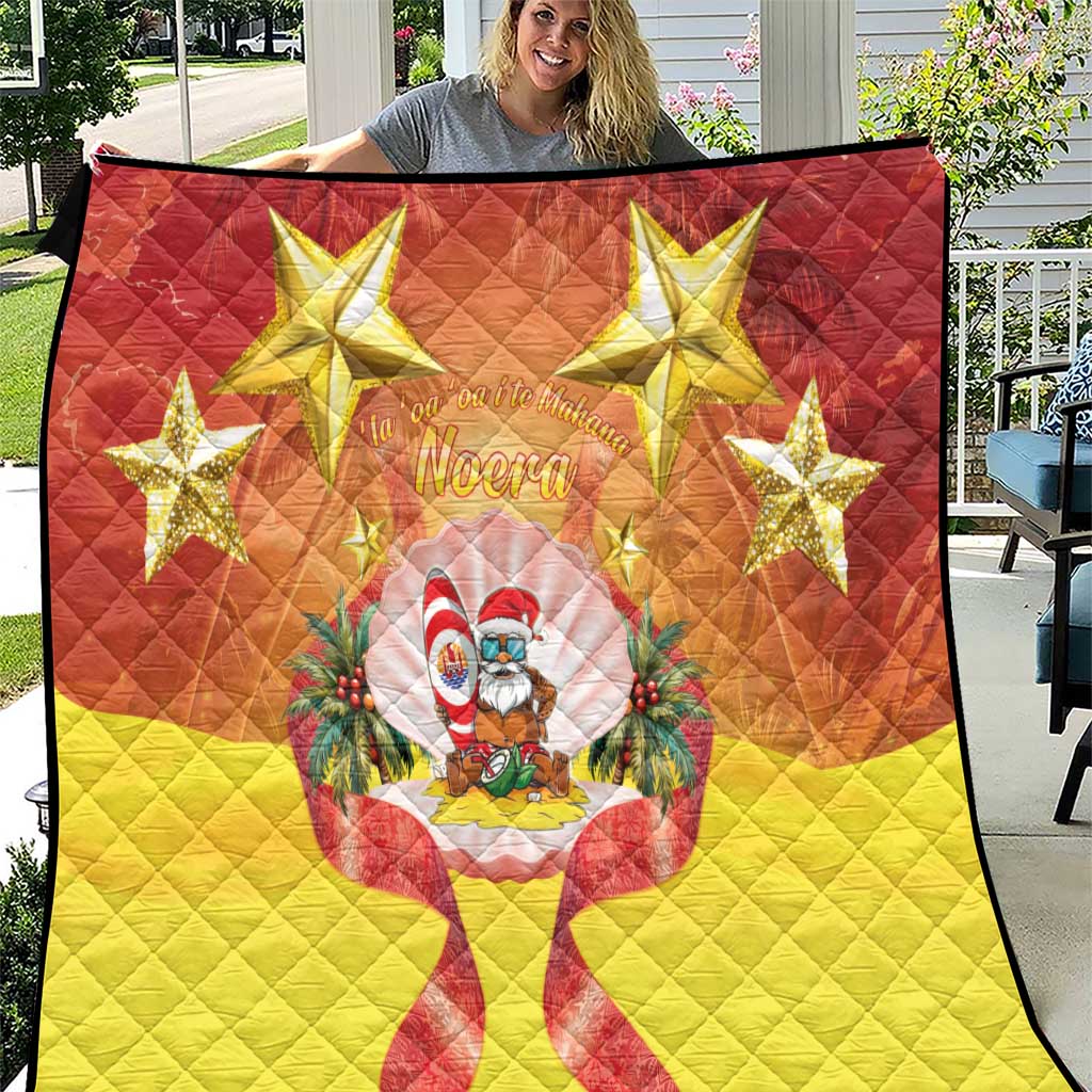 French Polynesia Christmas Quilt Seashell Santa Beach Vibes - Polynesian Pride