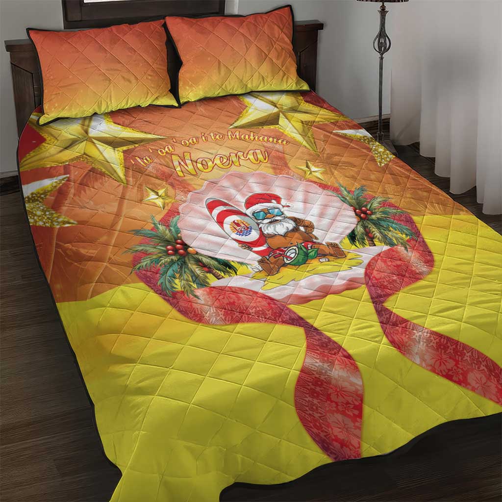 French Polynesia Christmas Quilt Bed Set Seashell Santa Beach Vibes LT05 Orange - Polynesian Pride