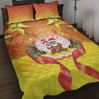 French Polynesia Christmas Quilt Bed Set Seashell Santa Beach Vibes LT05 Orange - Polynesian Pride