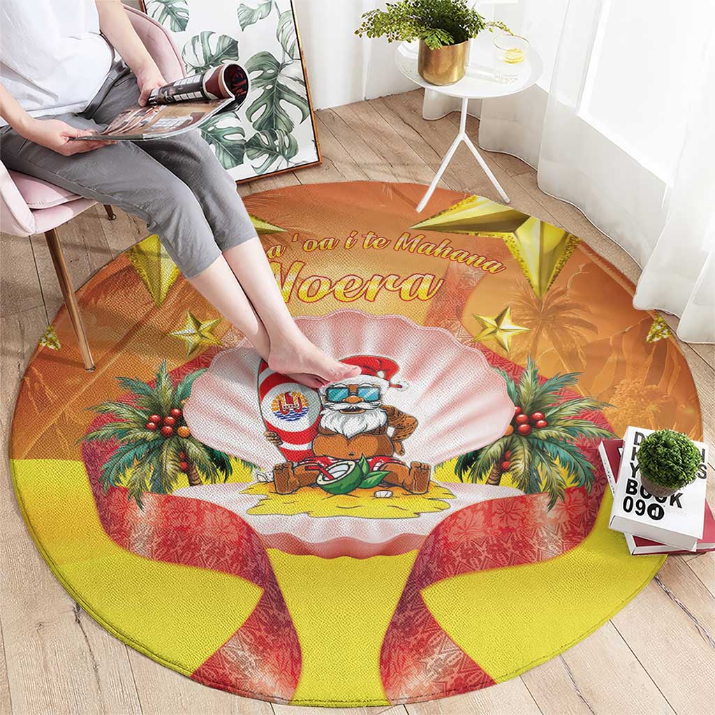 French Polynesia Christmas Round Carpet Seashell Santa Beach Vibes LT05 - Polynesian Pride