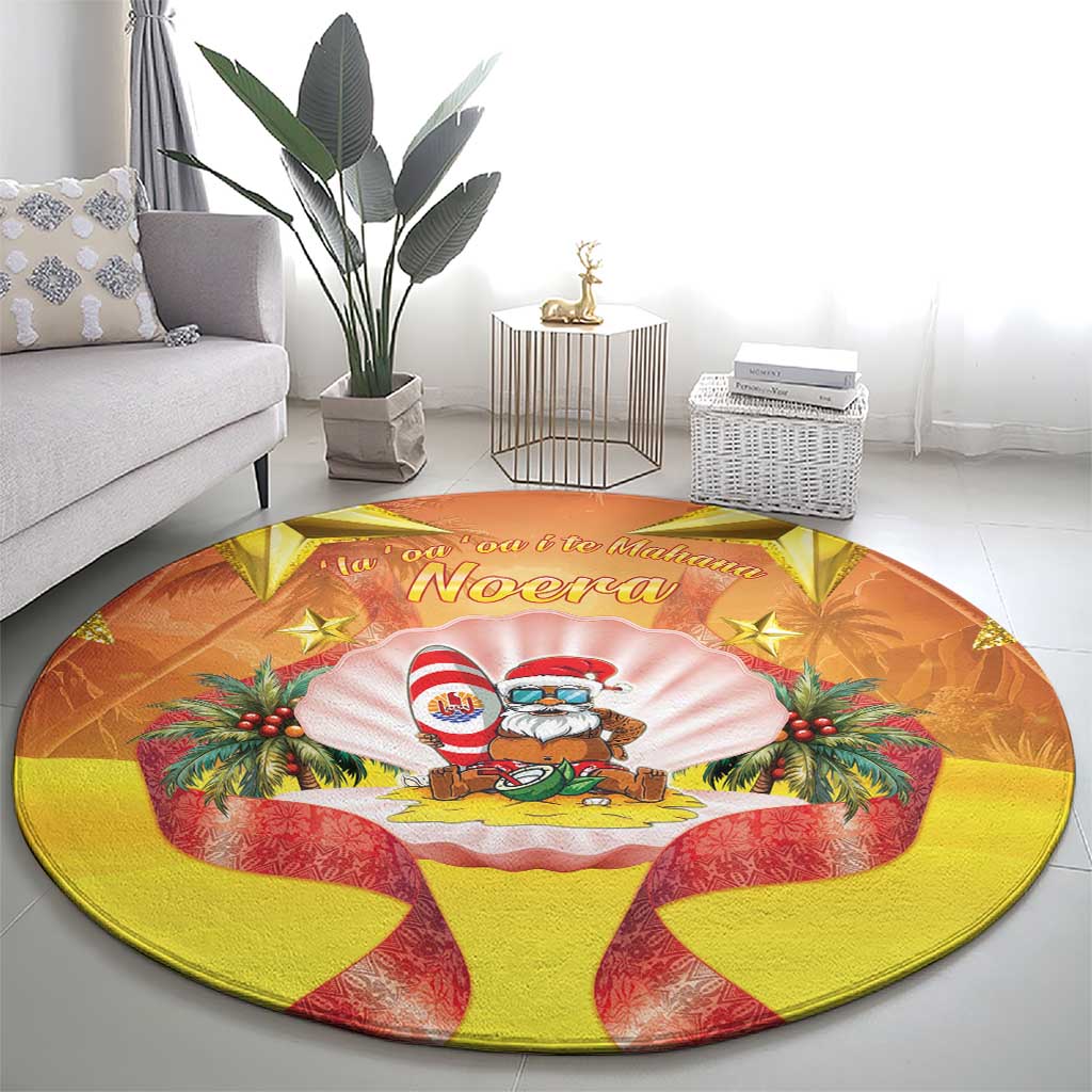 French Polynesia Christmas Round Carpet Seashell Santa Beach Vibes LT05 - Polynesian Pride