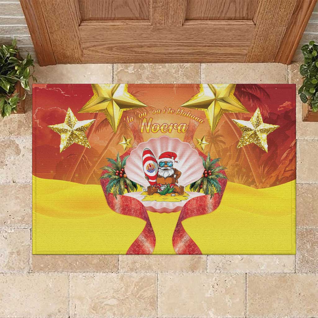 French Polynesia Christmas Rubber Doormat Seashell Santa Beach Vibes LT05 Orange - Polynesian Pride