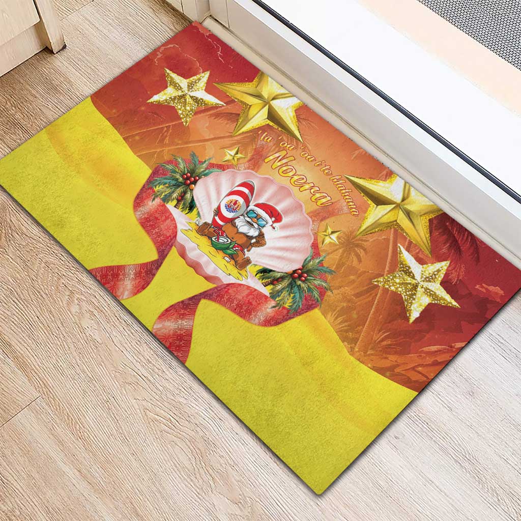 French Polynesia Christmas Rubber Doormat Seashell Santa Beach Vibes LT05 - Polynesian Pride