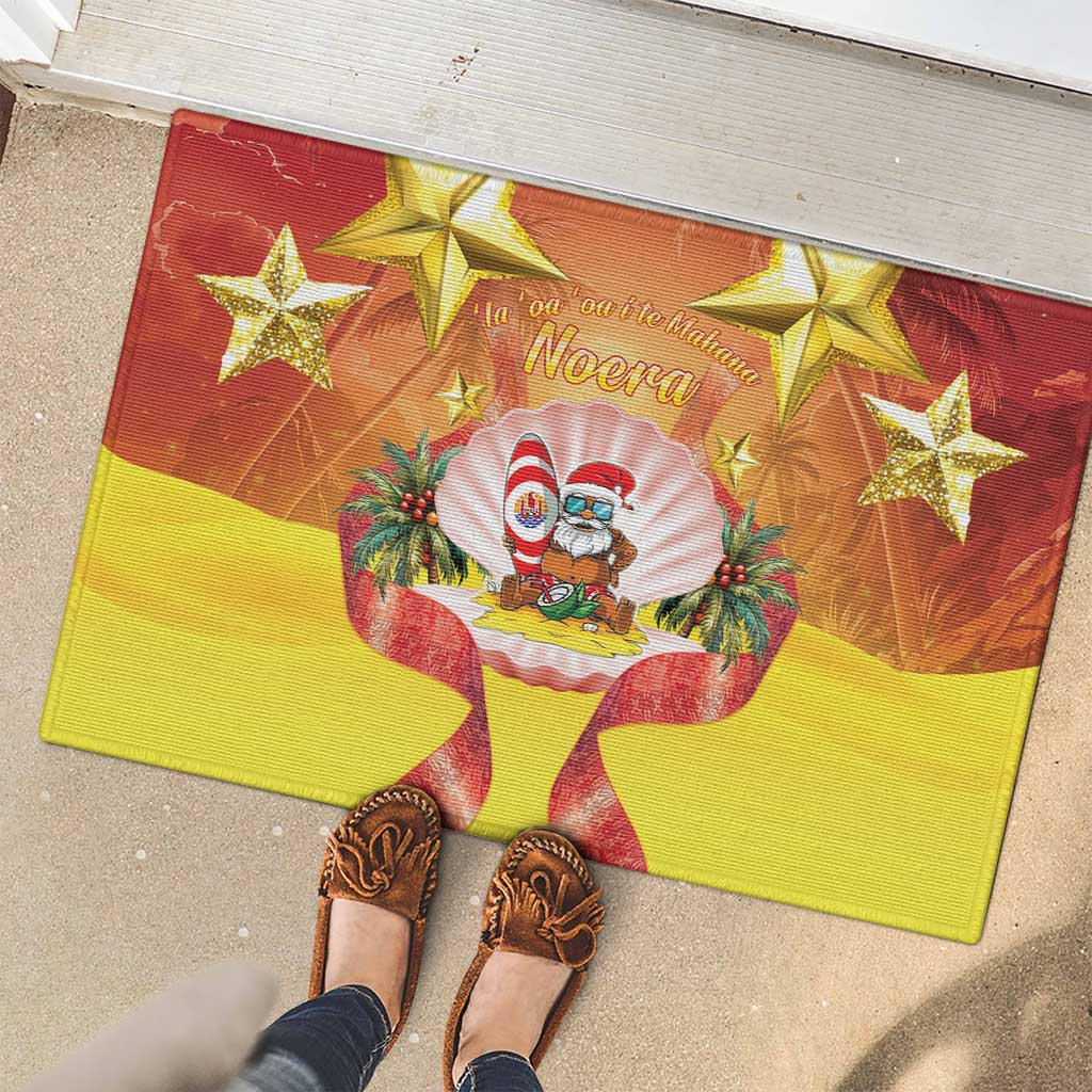 French Polynesia Christmas Rubber Doormat Seashell Santa Beach Vibes LT05 - Polynesian Pride