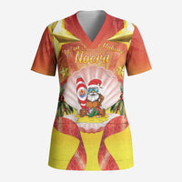 French Polynesia Christmas Scrub Top Seashell Santa Beach Vibes LT05 Adult Orange - Polynesian Pride