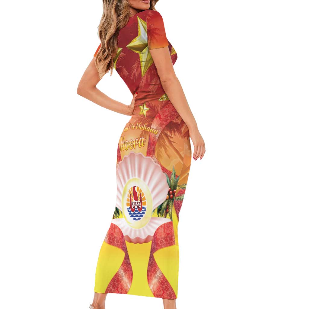 French Polynesia Christmas Short Sleeve Bodycon Dress Seashell Santa Beach Vibes - Polynesian Pride