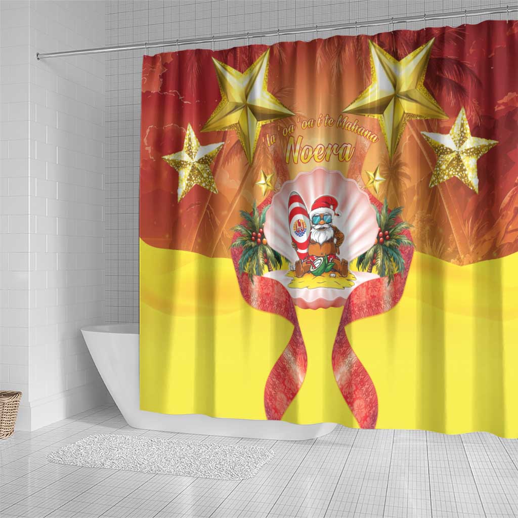 French Polynesia Christmas Shower Curtain Seashell Santa Beach Vibes LT05 - Polynesian Pride