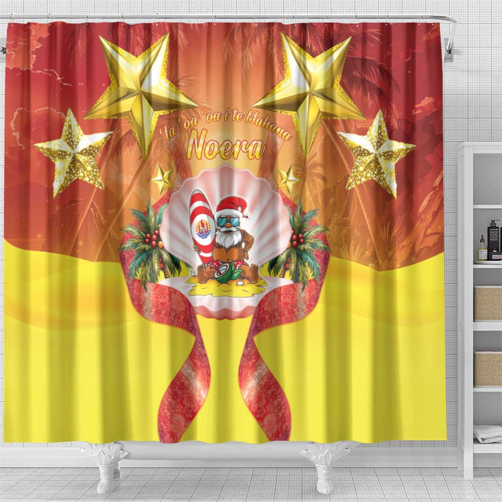 French Polynesia Christmas Shower Curtain Seashell Santa Beach Vibes LT05 - Polynesian Pride