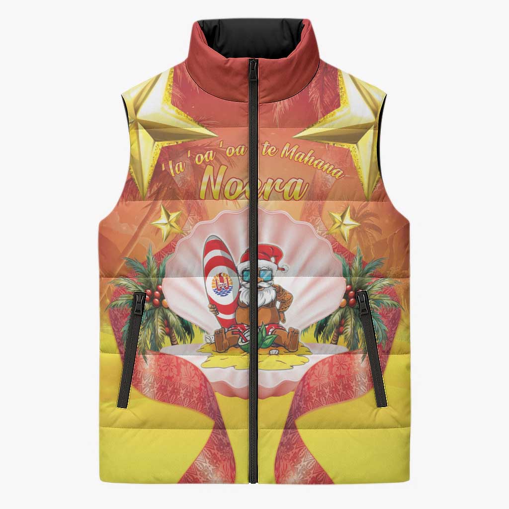 French Polynesia Christmas Sleeveless Puffer Jacket Seashell Santa Beach Vibes LT05 Unisex Orange - Polynesian Pride