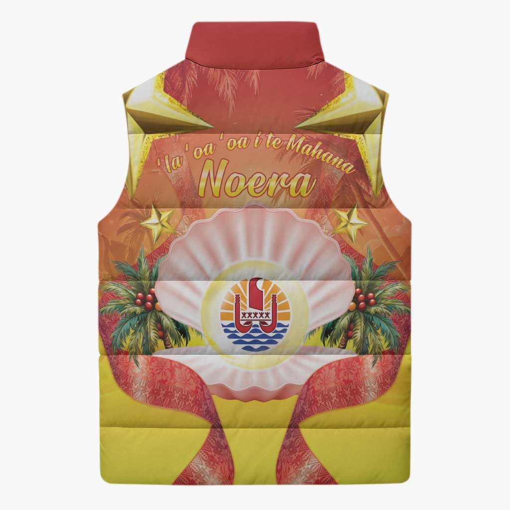 French Polynesia Christmas Sleeveless Puffer Jacket Seashell Santa Beach Vibes LT05 - Polynesian Pride