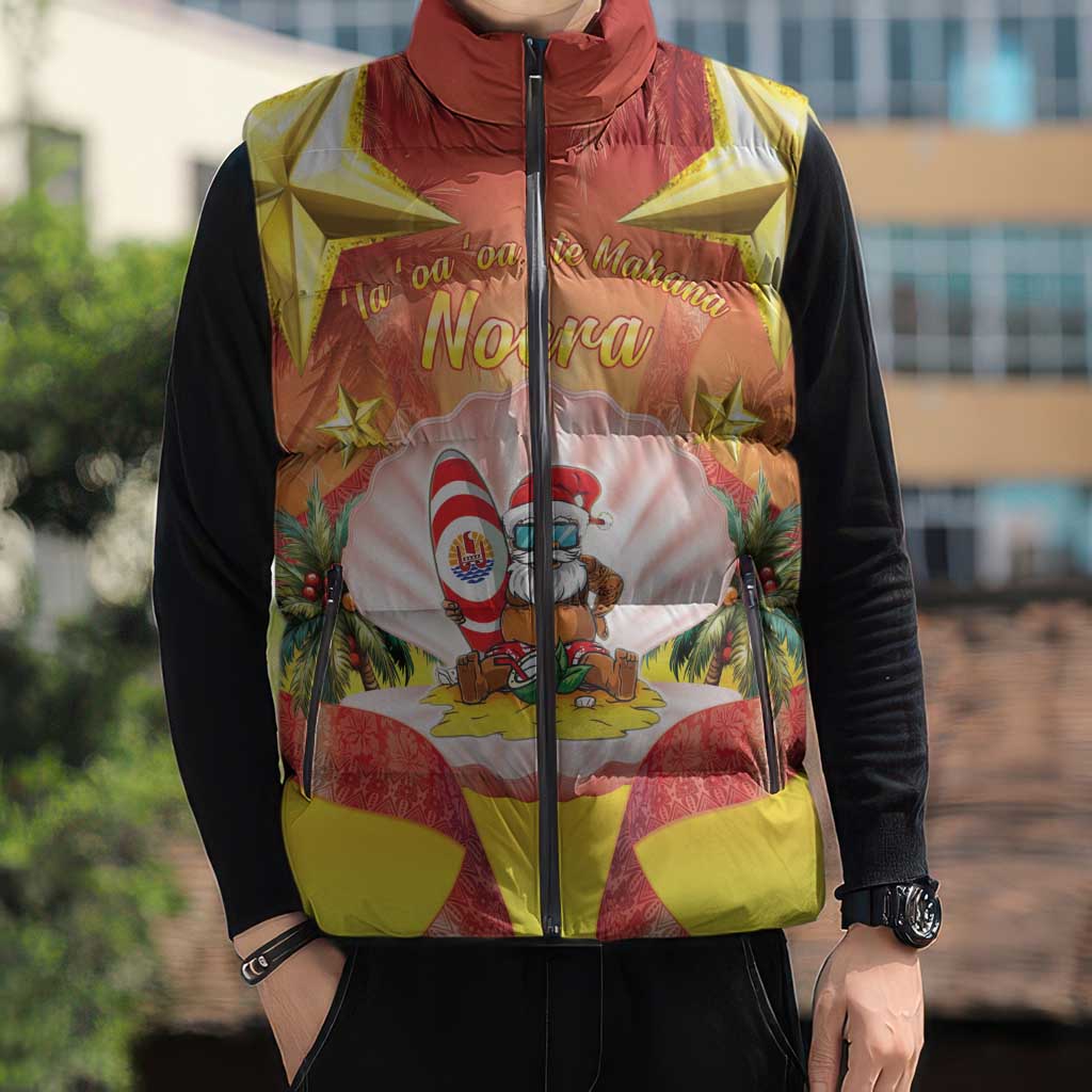 French Polynesia Christmas Sleeveless Puffer Jacket Seashell Santa Beach Vibes LT05 - Polynesian Pride