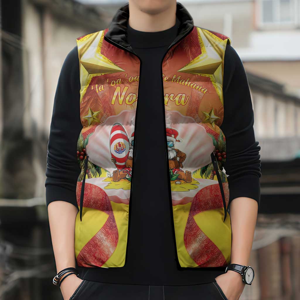 French Polynesia Christmas Sleeveless Puffer Jacket Seashell Santa Beach Vibes LT05 - Polynesian Pride