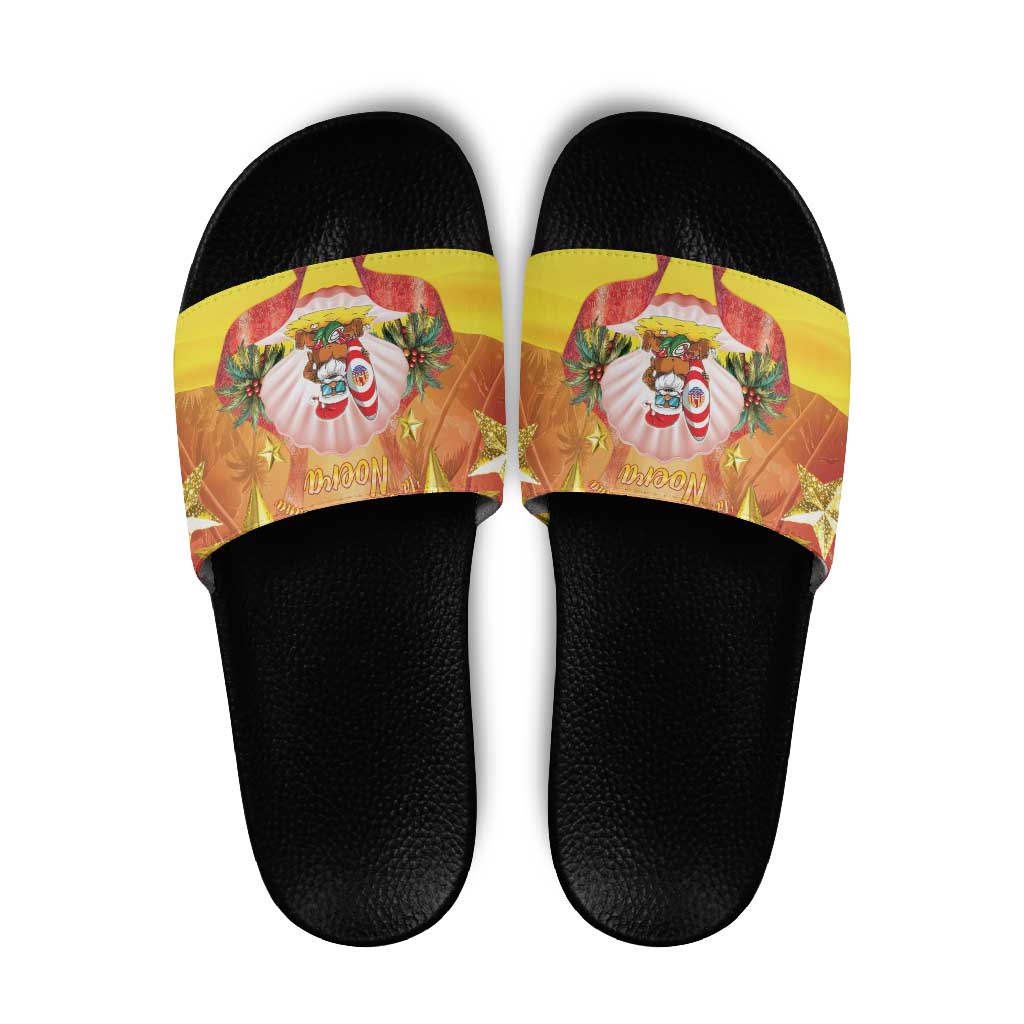 French Polynesia Christmas Slide Sandals Seashell Santa Beach Vibes LT05 Orange - Polynesian Pride