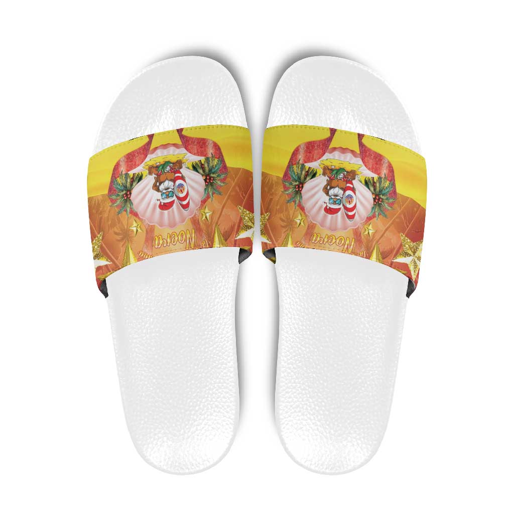 French Polynesia Christmas Slide Sandals Seashell Santa Beach Vibes LT05 Orange - Polynesian Pride