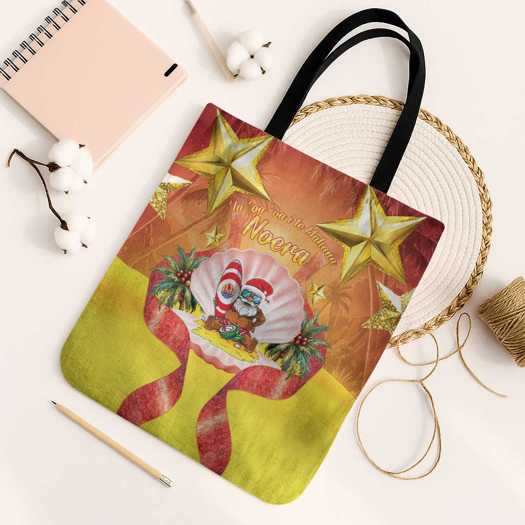 French Polynesia Christmas Tote Bag Seashell Santa Beach Vibes LT05 Black Strap One Size Orange - Polynesian Pride