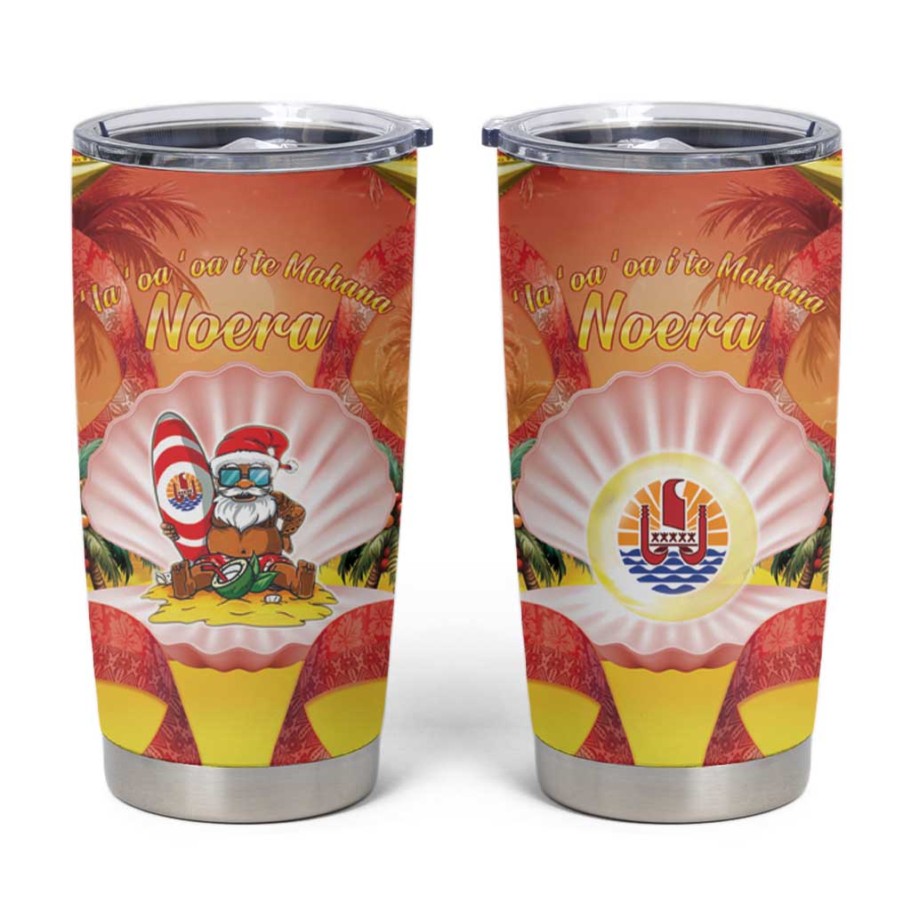 French Polynesia Christmas Tumbler Cup Seashell Santa Beach Vibes LT05 Orange - Polynesian Pride