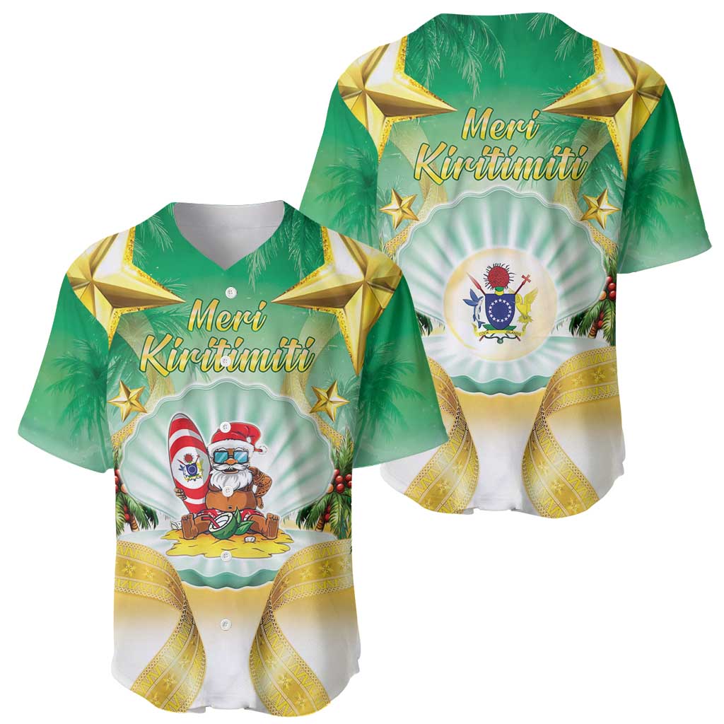 Cook Islands Christmas Baseball Jersey Seashell Santa Beach Vibes LT05 - Polynesian Pride