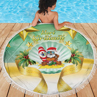 Cook Islands Christmas Beach Blanket Seashell Santa Beach Vibes LT05 - Polynesian Pride