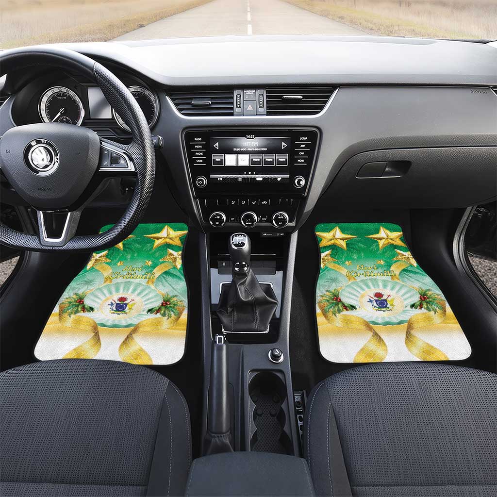 Cook Islands Christmas Car Mats Seashell Santa Beach Vibes LT05 Set 2pcs - Front Green - Polynesian Pride