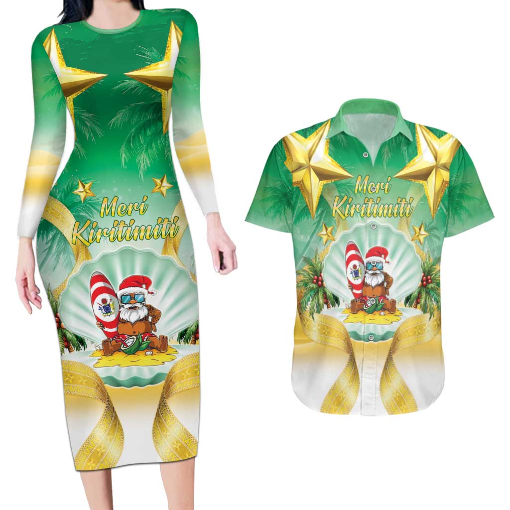 Cook Islands Christmas Couples Matching Long Sleeve Bodycon Dress and Hawaiian Shirt Seashell Santa Beach Vibes - Polynesian Pride