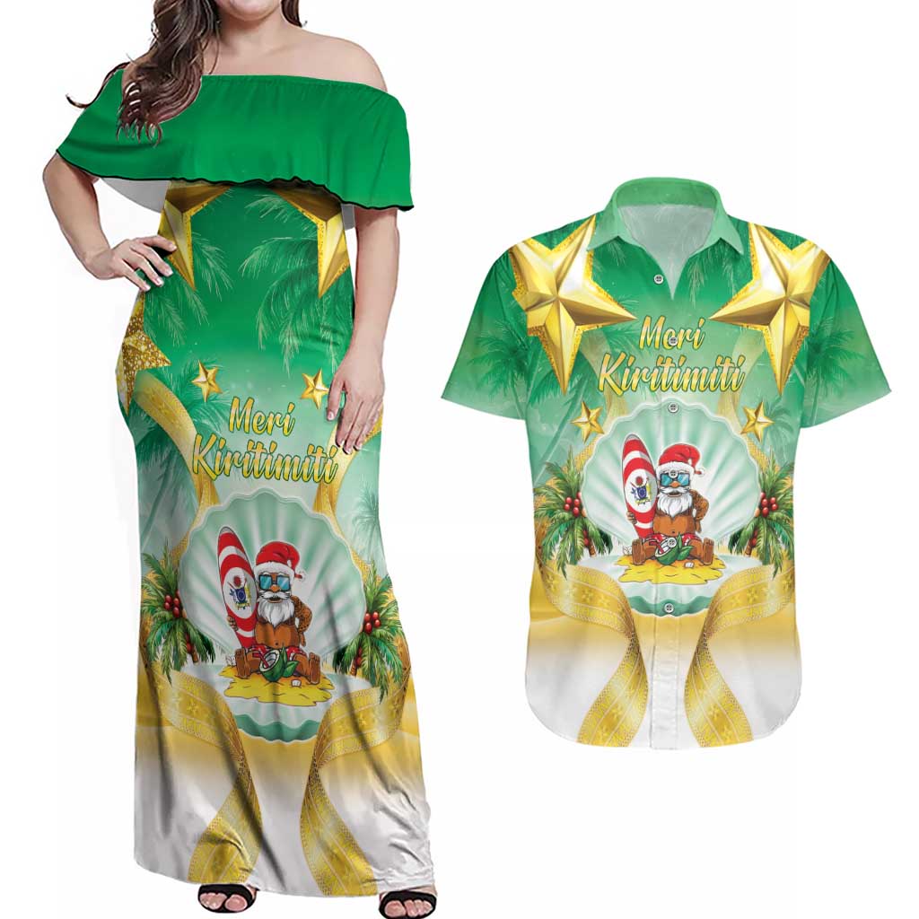 Cook Islands Christmas Couples Matching Off Shoulder Maxi Dress and Hawaiian Shirt Seashell Santa Beach Vibes - Polynesian Pride