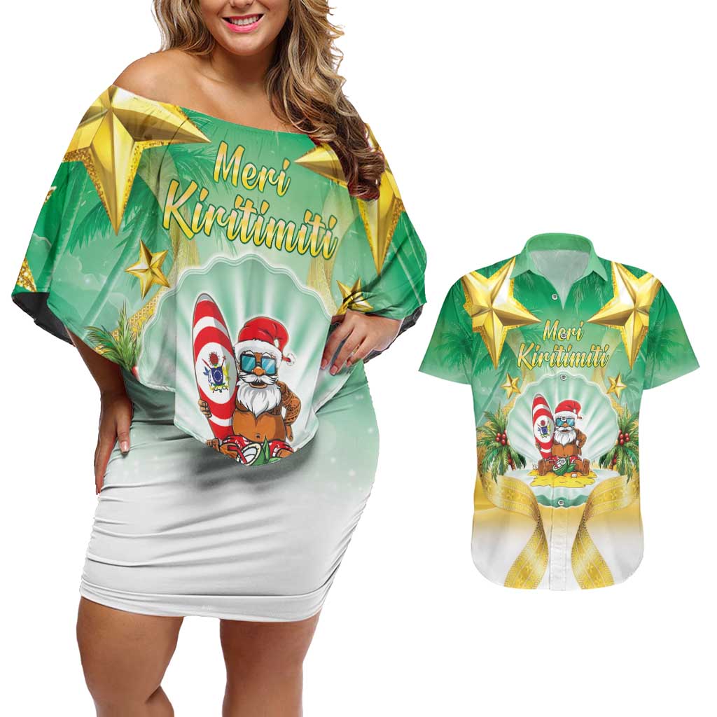 Cook Islands Christmas Couples Matching Off Shoulder Short Dress and Hawaiian Shirt Seashell Santa Beach Vibes - Polynesian Pride