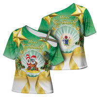 Cook Islands Christmas Cross Shoulder Shirt Seashell Santa Beach Vibes - Polynesian Pride