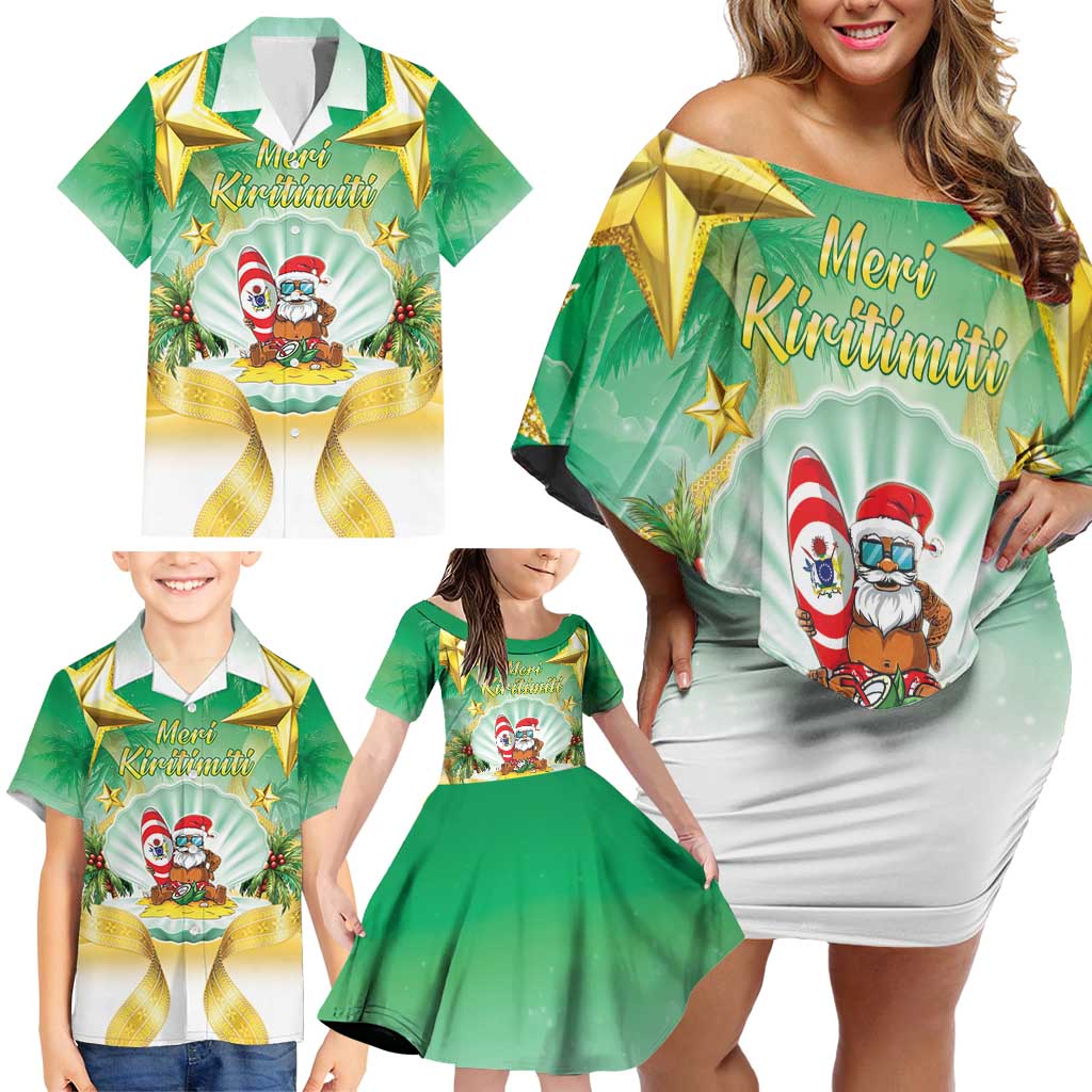 Cook Islands Christmas Family Matching Off Shoulder Short Dress and Hawaiian Shirt Seashell Santa Beach Vibes - Polynesian Pride