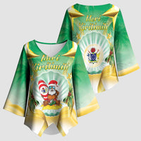 Cook Islands Christmas Kimono Sleeve Blouse Seashell Santa Beach Vibes - Polynesian Pride