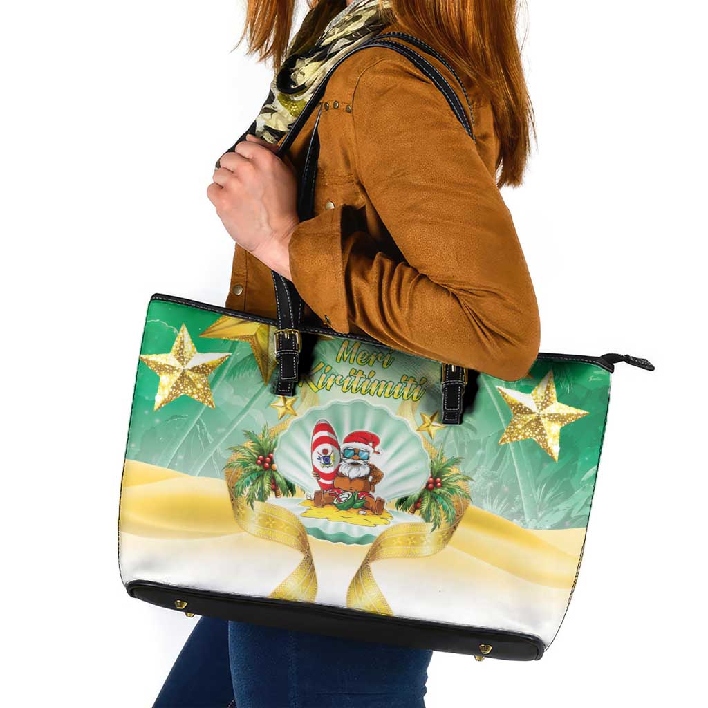 Cook Islands Christmas Leather Tote Bag Seashell Santa Beach Vibes LT05 Green - Polynesian Pride