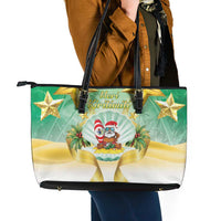 Cook Islands Christmas Leather Tote Bag Seashell Santa Beach Vibes LT05 - Polynesian Pride