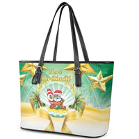Cook Islands Christmas Leather Tote Bag Seashell Santa Beach Vibes LT05 - Polynesian Pride