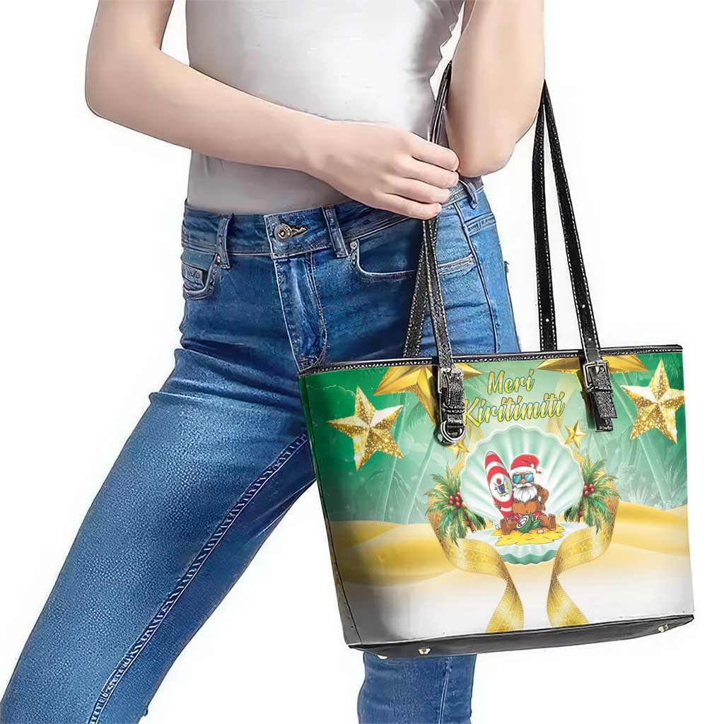 Cook Islands Christmas Leather Tote Bag Seashell Santa Beach Vibes LT05 - Polynesian Pride