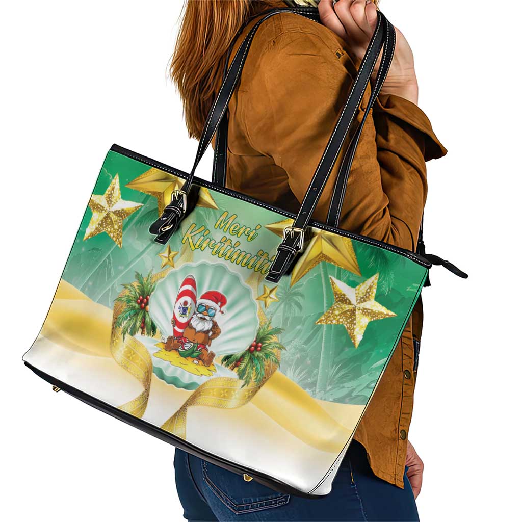 Cook Islands Christmas Leather Tote Bag Seashell Santa Beach Vibes LT05 - Polynesian Pride