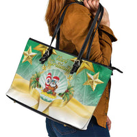 Cook Islands Christmas Leather Tote Bag Seashell Santa Beach Vibes LT05 - Polynesian Pride