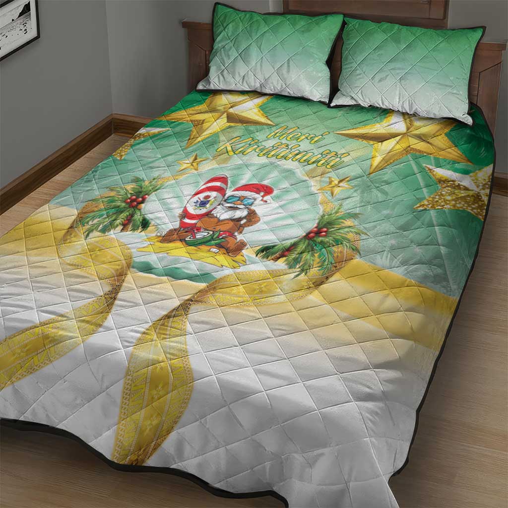 Cook Islands Christmas Quilt Bed Set Seashell Santa Beach Vibes - Polynesian Pride