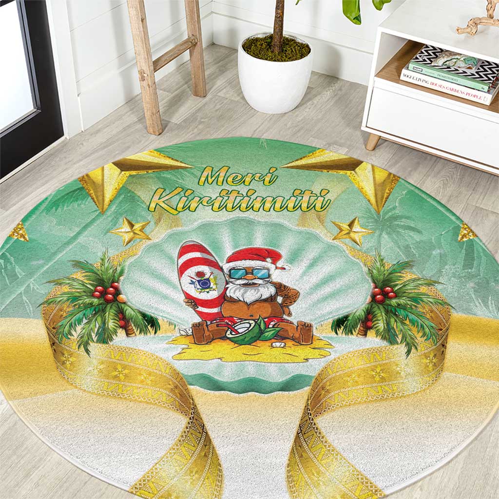 Cook Islands Christmas Round Carpet Seashell Santa Beach Vibes LT05 Green - Polynesian Pride