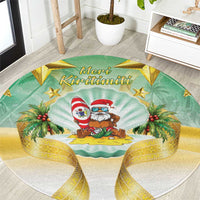 Cook Islands Christmas Round Carpet Seashell Santa Beach Vibes LT05 Green - Polynesian Pride