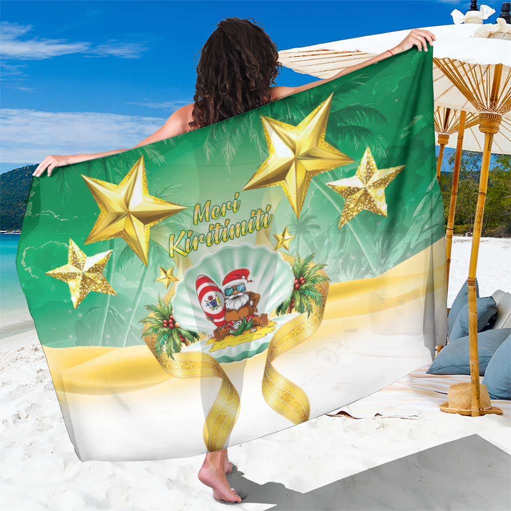 Cook Islands Christmas Sarong Seashell Santa Beach Vibes LT05 One Size 44 x 66 inches Green - Polynesian Pride