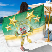 Cook Islands Christmas Sarong Seashell Santa Beach Vibes LT05 One Size 44 x 66 inches Green - Polynesian Pride