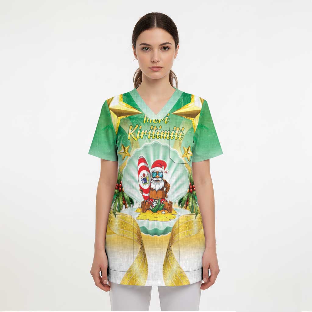 Cook Islands Christmas Scrub Top Seashell Santa Beach Vibes LT05 - Polynesian Pride
