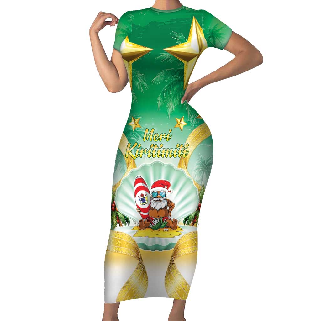 Cook Islands Christmas Short Sleeve Bodycon Dress Seashell Santa Beach Vibes - Polynesian Pride
