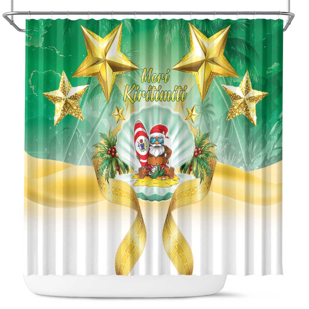 Cook Islands Christmas Shower Curtain Seashell Santa Beach Vibes LT05 Green - Polynesian Pride