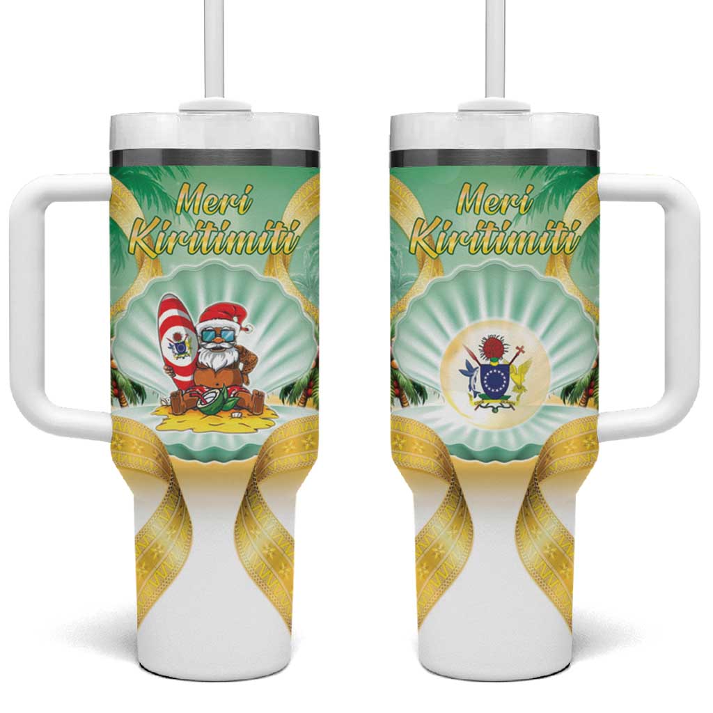 Cook Islands Christmas Tumbler With Handle Seashell Santa Beach Vibes - Polynesian Pride