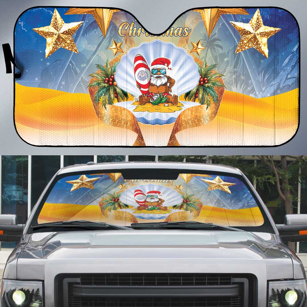Marshall Islands Christmas Auto Sun Shade Seashell Santa Beach Vibes LT05 Navy - Polynesian Pride
