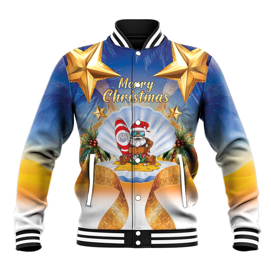 Marshall Islands Christmas Baseball Jacket Seashell Santa Beach Vibes LT05 Unisex Navy - Polynesian Pride